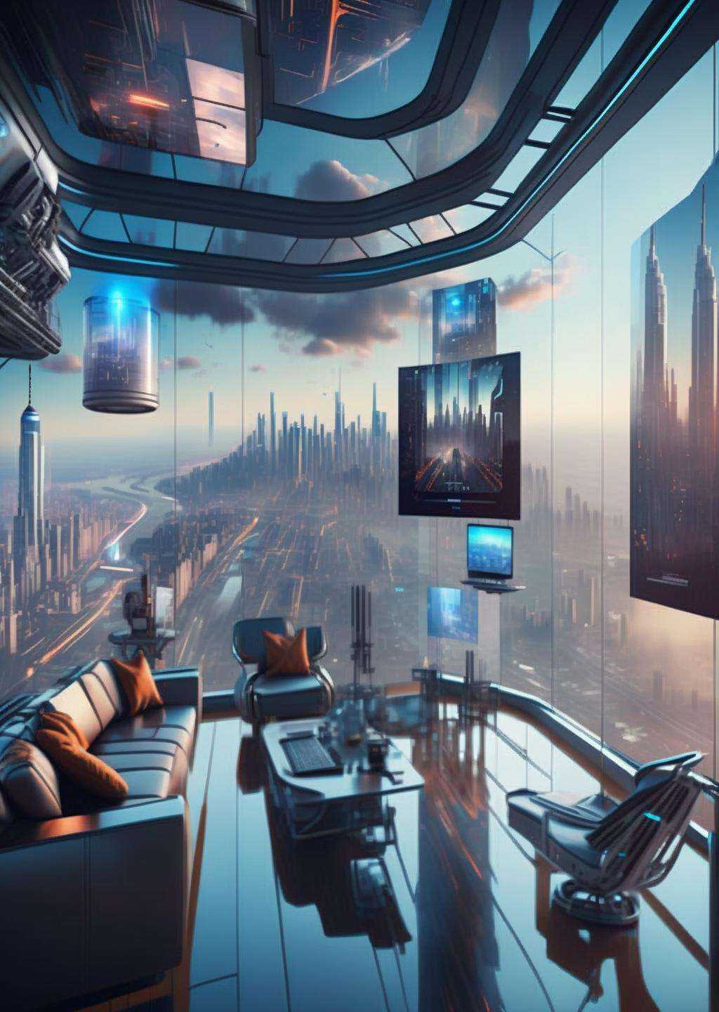 ((magazine photography)) ,  Sky-high observation deck,  soaring above the city on Tensor.Art