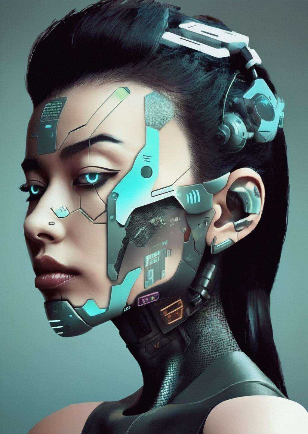 a woman with a futuristic face and ear ,  cyberpunk style on Tensor.Art
