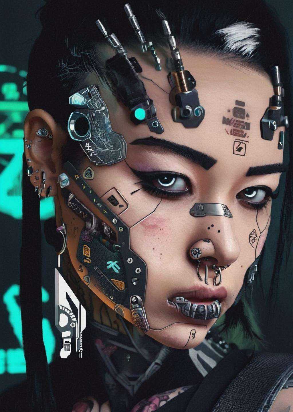 a woman with a piercing on her face ,  cyberpunk style on Tensor.Art