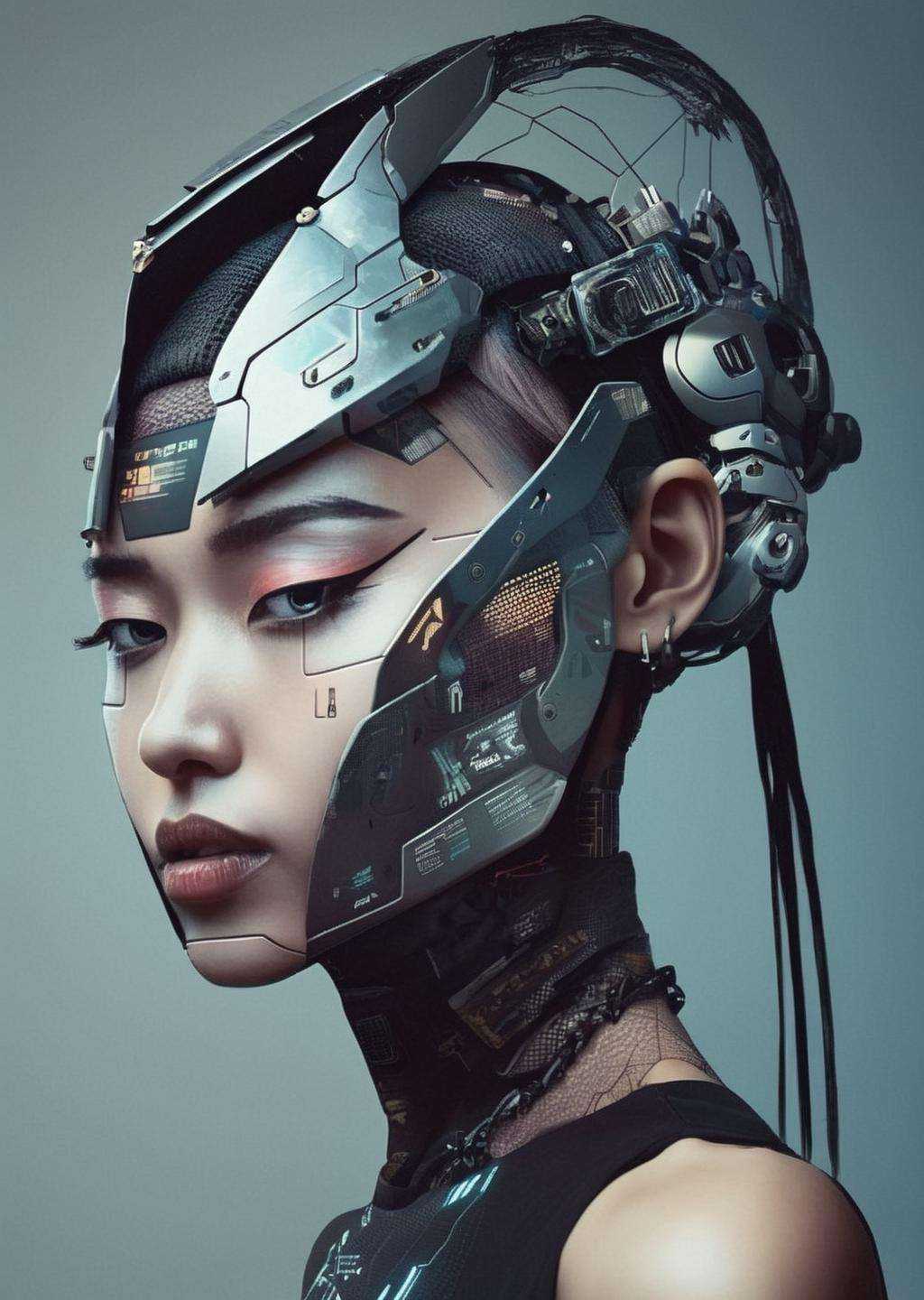 a woman with a futuristic headdress and a futuristic face ,  cyberpunk style on Tensor.Art