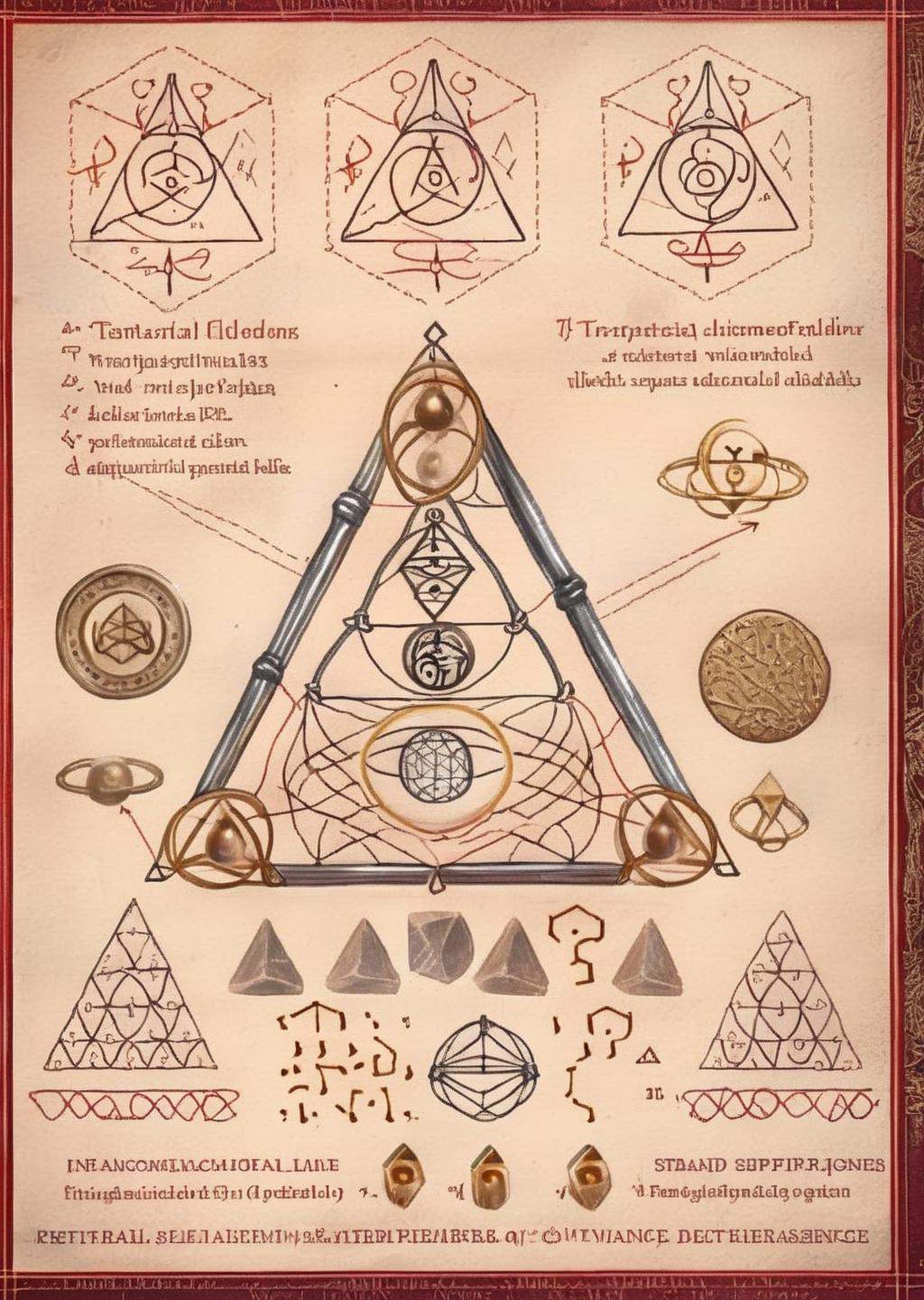 Arcane Alloys: Gilded tetrahedrons adorned with ethereal sigils,  UFOs transmute earthly elements into otherworldly quinte...