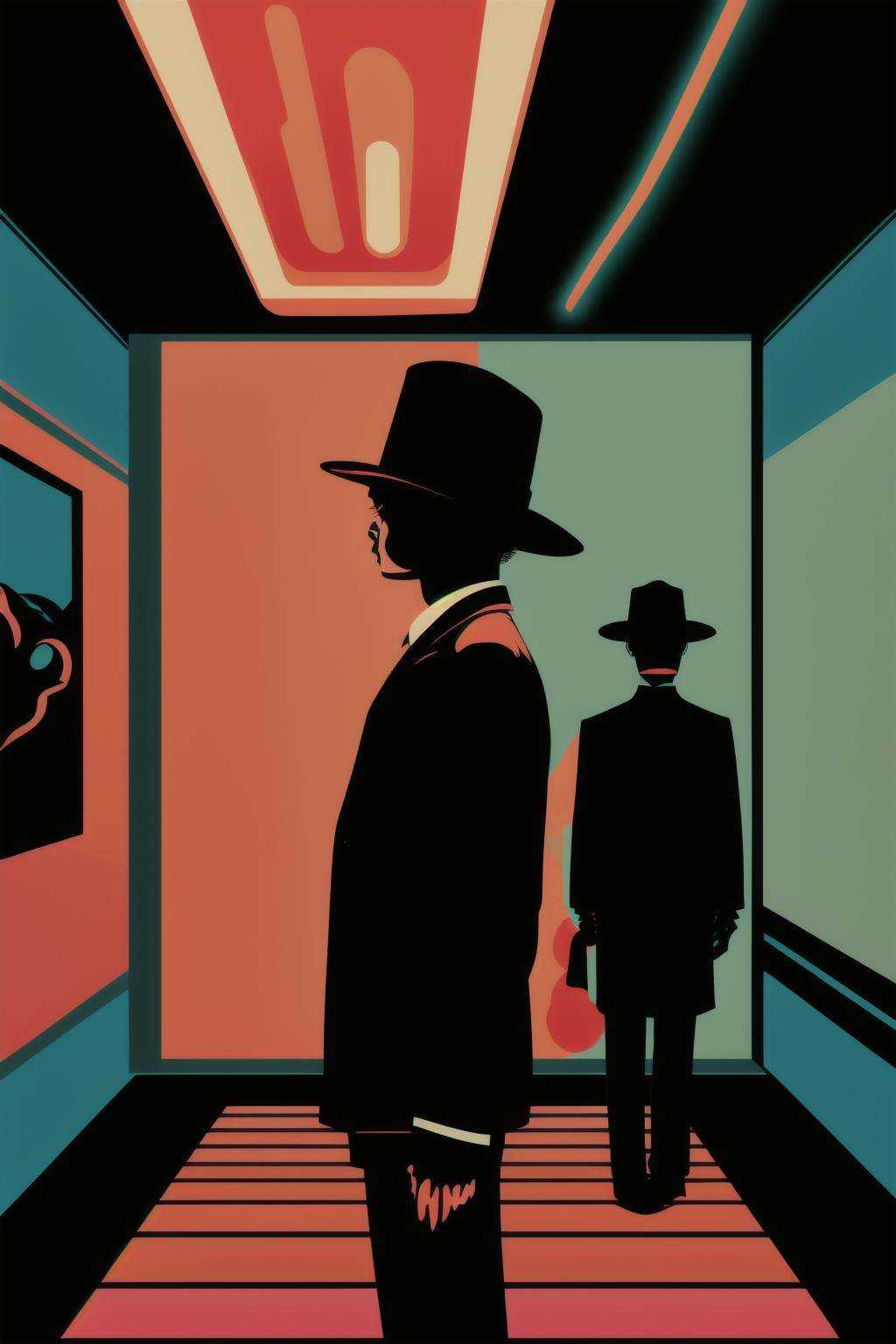 psychedelic_noir ,  a person standing in a room with neon lights ,  japanese minimalism on Tensor.Art