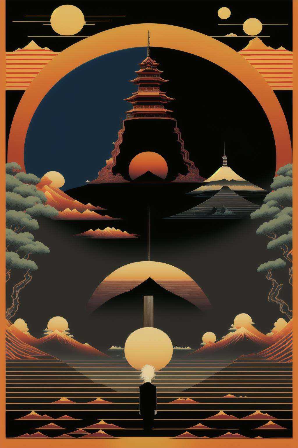 psychedelic_noir ,  a futuristic space station with red and blue lights ,  japanese minimalism on Tensor.Art