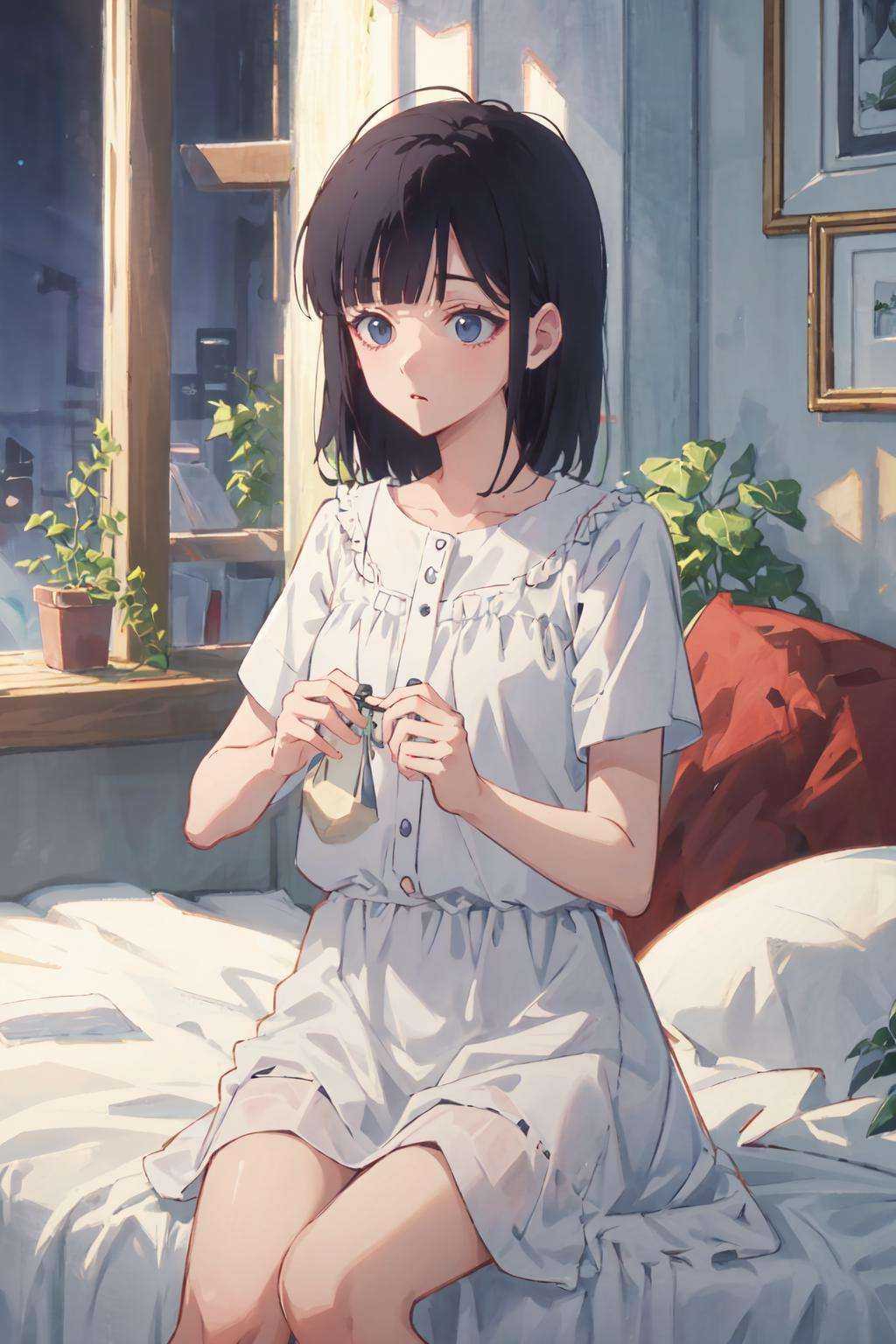 best quality,highly,detailed,masterpiece,ultra-detailed,illustration,qiaoling,nightdress,lazy, messy hair, night,<lora:LinkClick-QiaoLing:0.6>