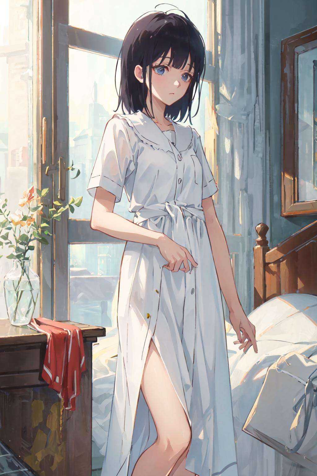 best quality,highly,detailed,masterpiece,ultra-detailed,illustration,qiaoling,nightdress,lazy, messy hair, <lora:LinkClick-QiaoLing:0.6>