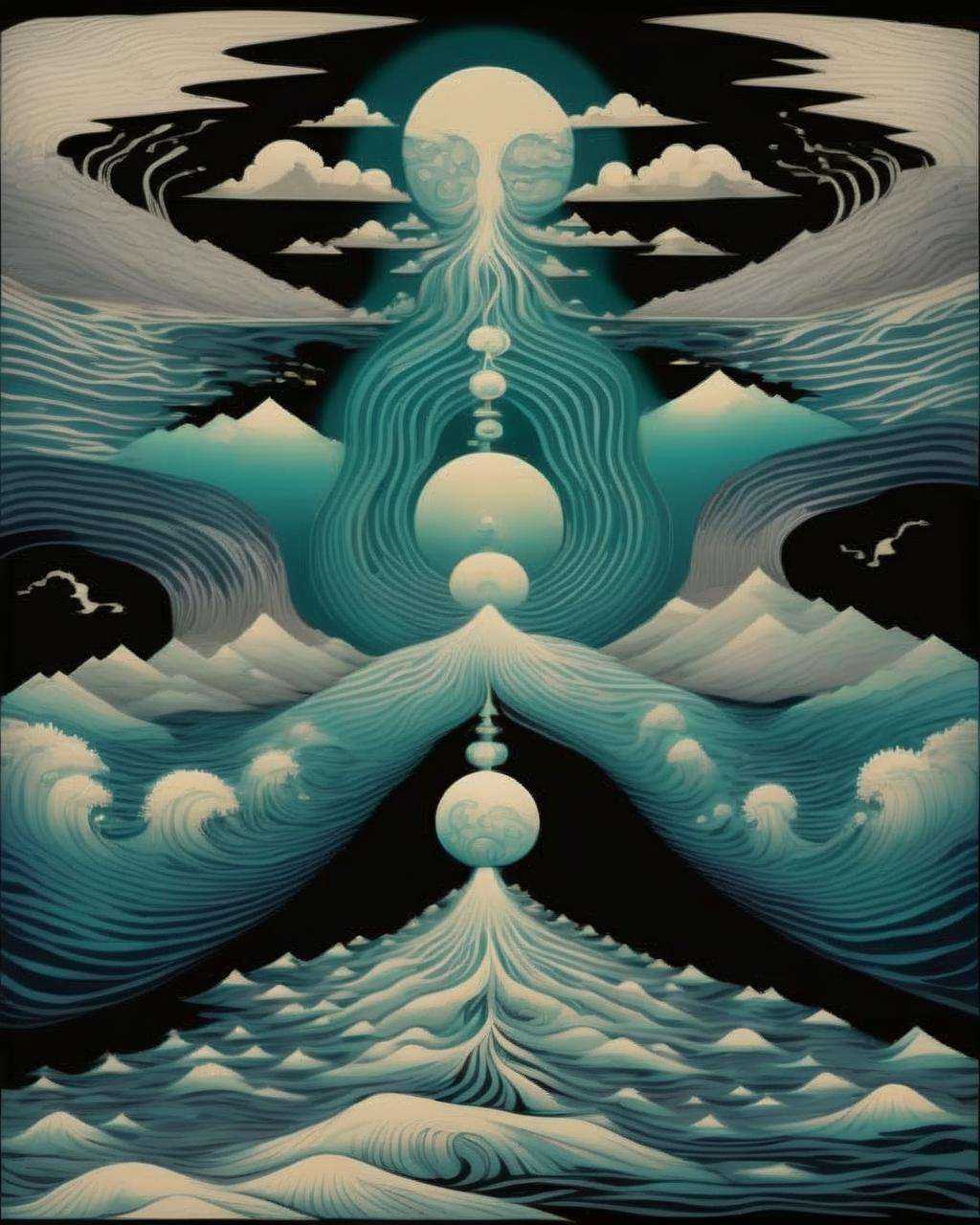 Oceanic currents of awareness ebb and flow,  thoughts like luminescent plankton dancing in the deep sea of the mind. on Te...