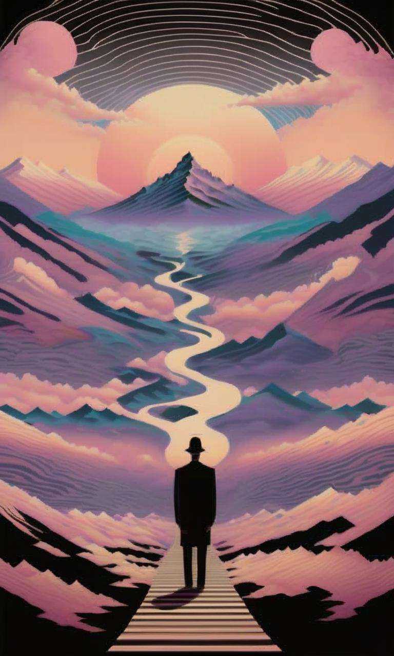 Dreamlike landscapes of the mind stretch to the horizon,  mountains of insight and valleys of contemplation. on Tensor.Art