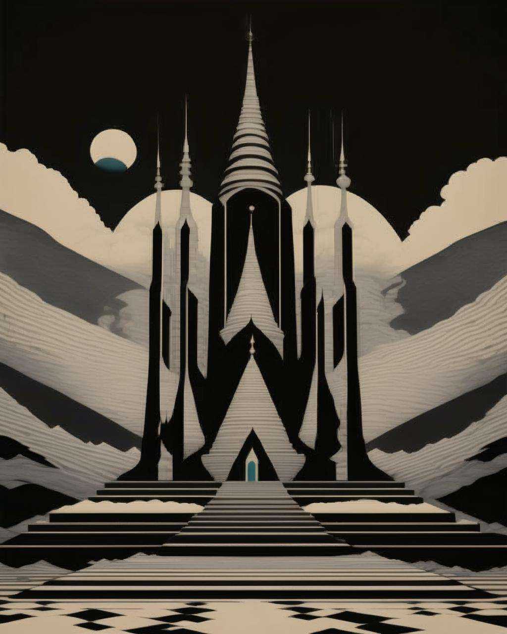 Thoughtful architecture rises,  spires of intellect piercing the sky,  knowledge etched into every stone. on Tensor.Art