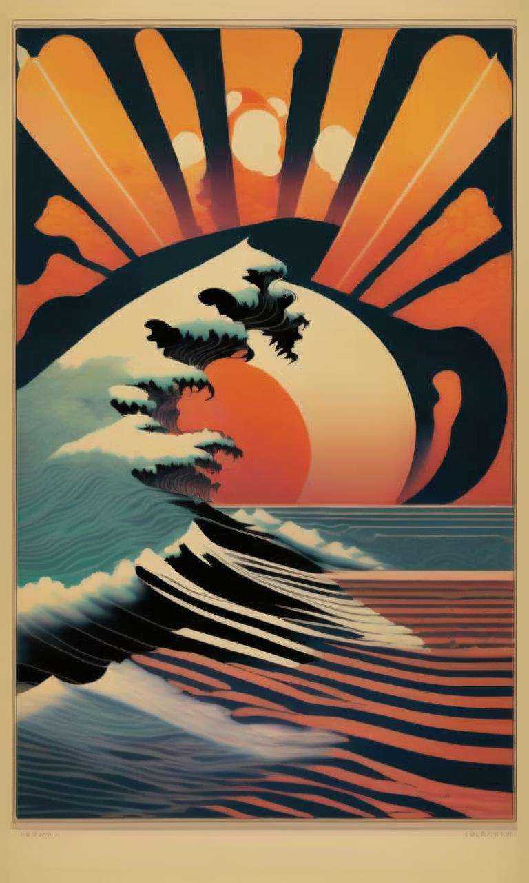 Oceanic currents of thought surge and retreat,  waves of ideas crashing against the shores of awareness. on Tensor.Art