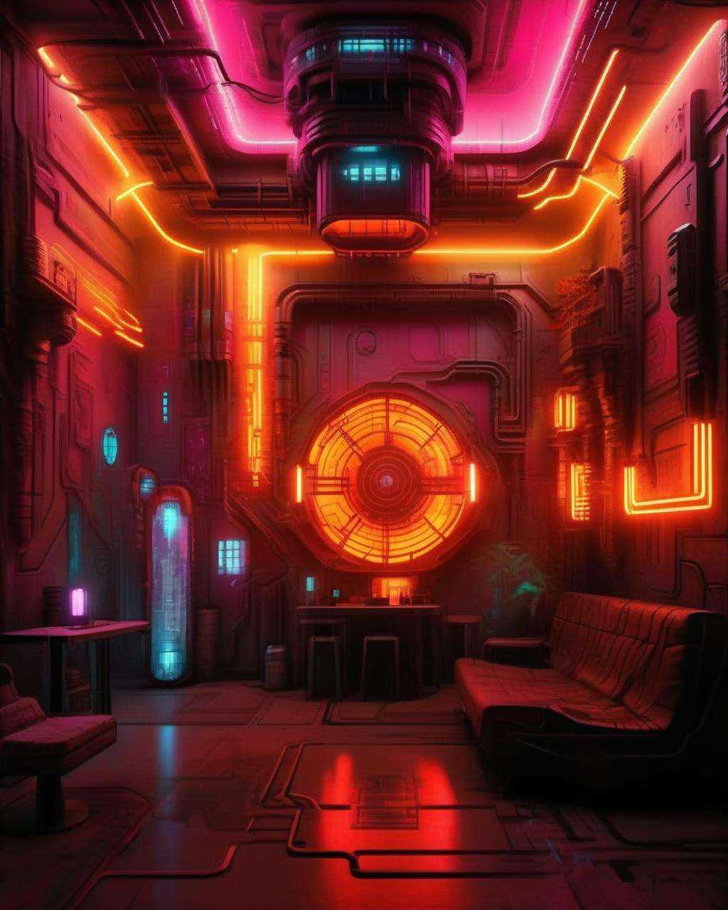 (a cyberpunk interior design ),  Quantum lighthouse,  a beacon that guides travelers through the labyrinthine pathways of...
