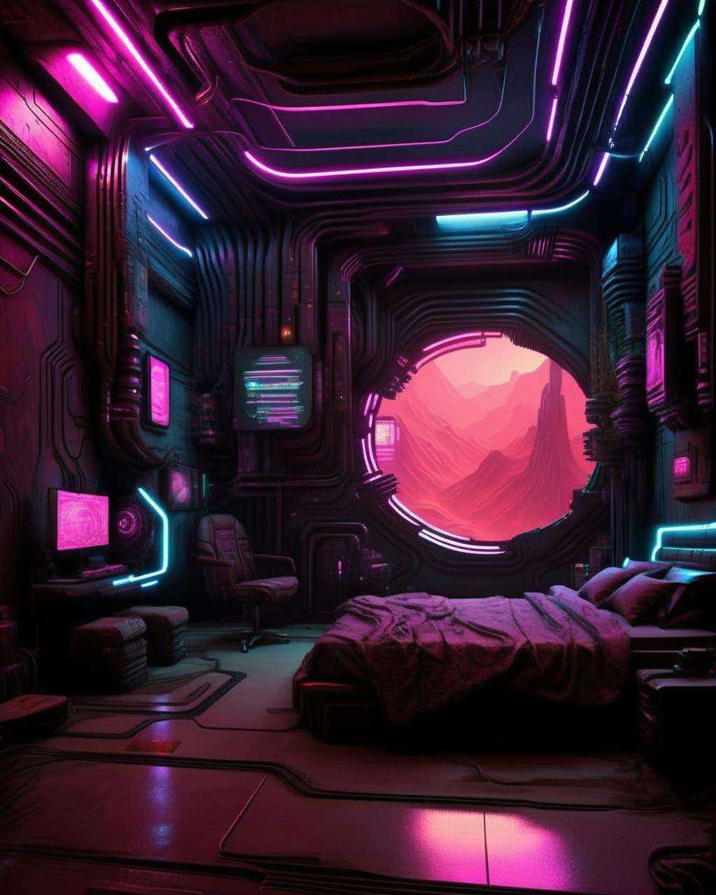(a cyberpunk interior design ),  Gravitational dunes,  shifting hills of gravity anomalies that defy conventional physics....