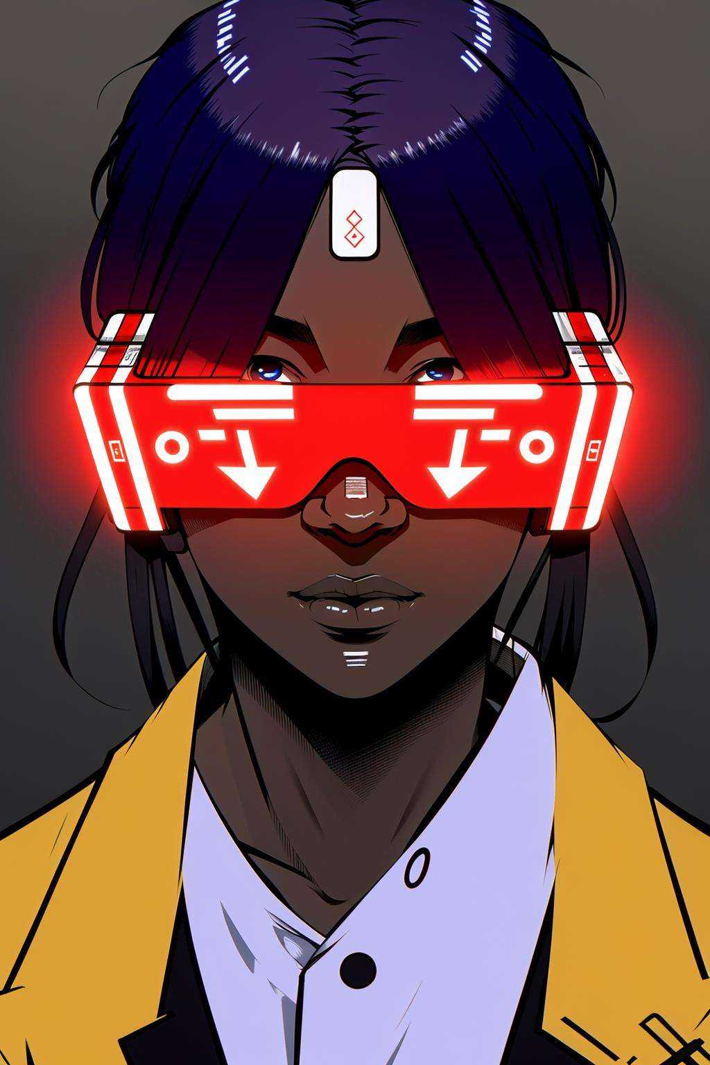 Subway platform,  commuters with implanted interfaces engage in silent conversations,  their eyes glowing with digital ove...