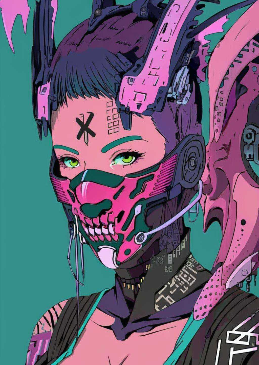 anime,  a woman with a pink mask and a dragon tattoo ,  cyberpunk on Tensor.Art