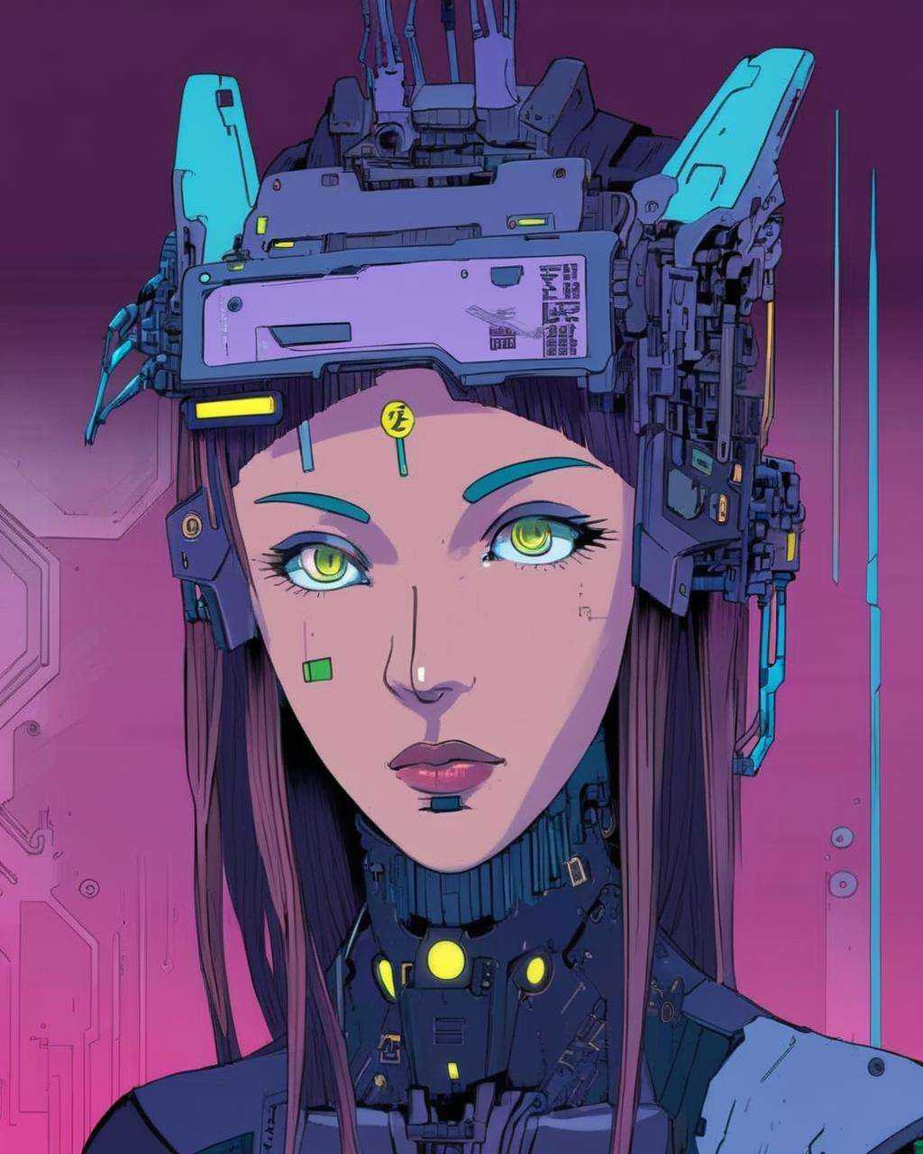 anime,  a woman with a futuristic face and headpiece ,  cyberpunk on Tensor.Art