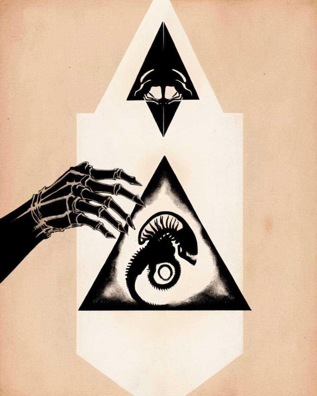 a hand holding a triangle with a triangle in the middle ,  ((xenomorph)) on Tensor.Art