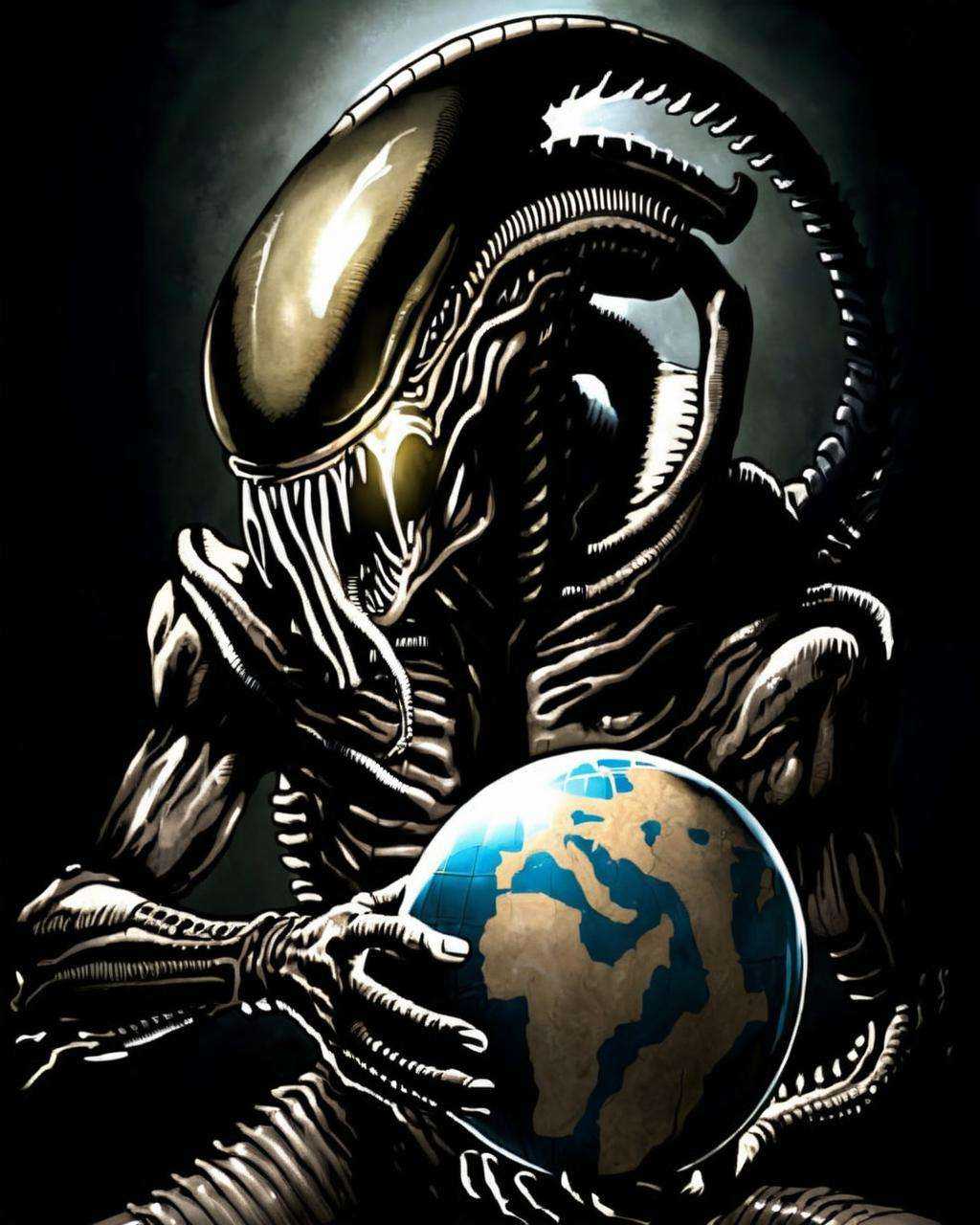 a man holding a globe in his hands ,  ((xenomorph)) on Tensor.Art