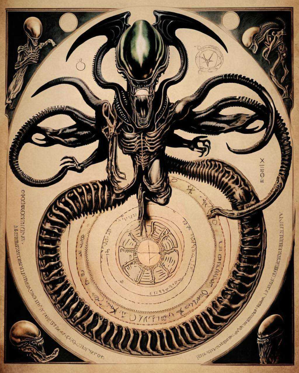 a man with a pentagram and a circle of the human body ,  ((xenomorph)) on Tensor.Art