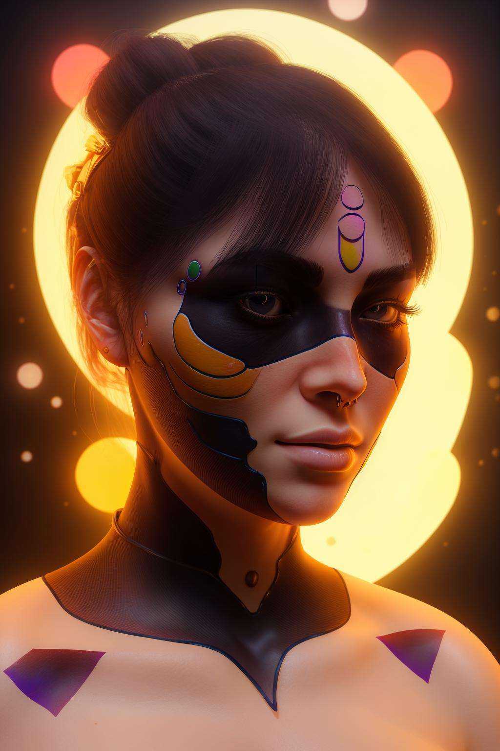 a woman with a face painted with a mask ,  cyb-3d-art on Tensor.Art