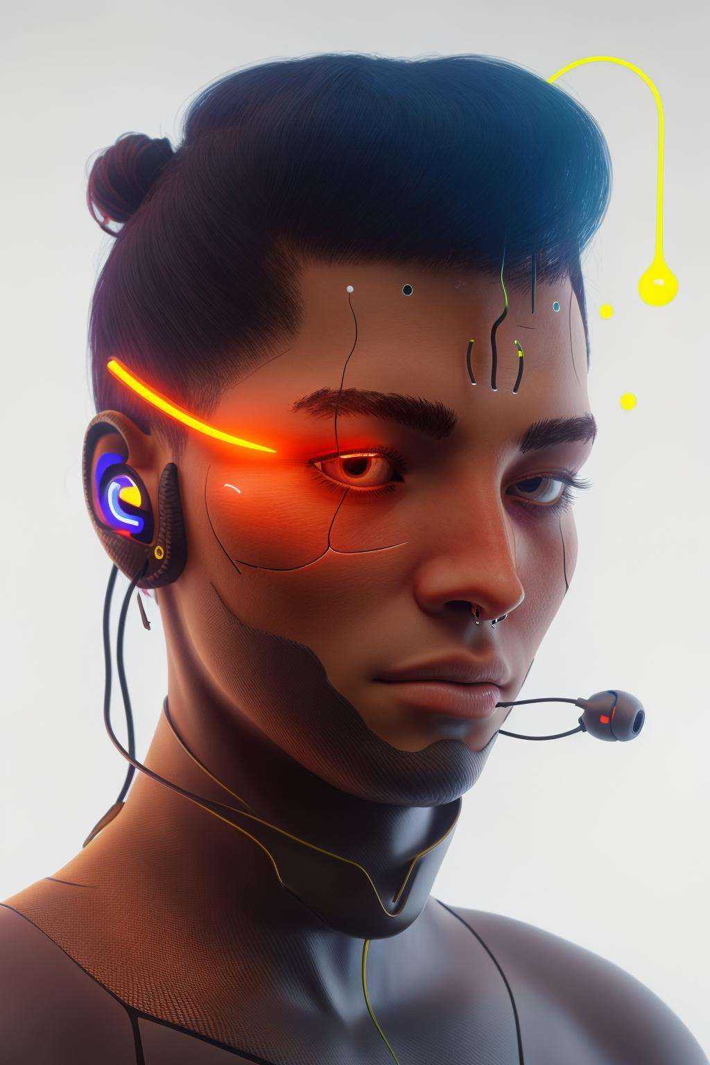 a man with a futuristic head and earphones ,  cyb-3d-art on Tensor.Art