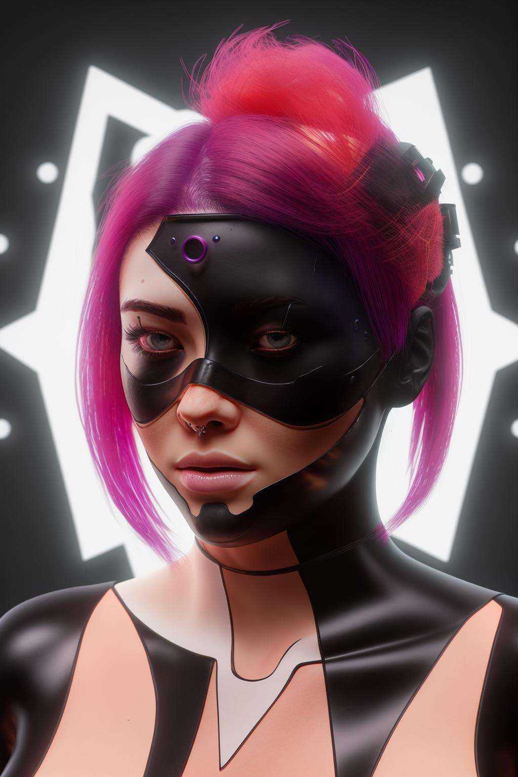 a woman with pink hair and a black mask ,  cyb-3d-art on Tensor.Art