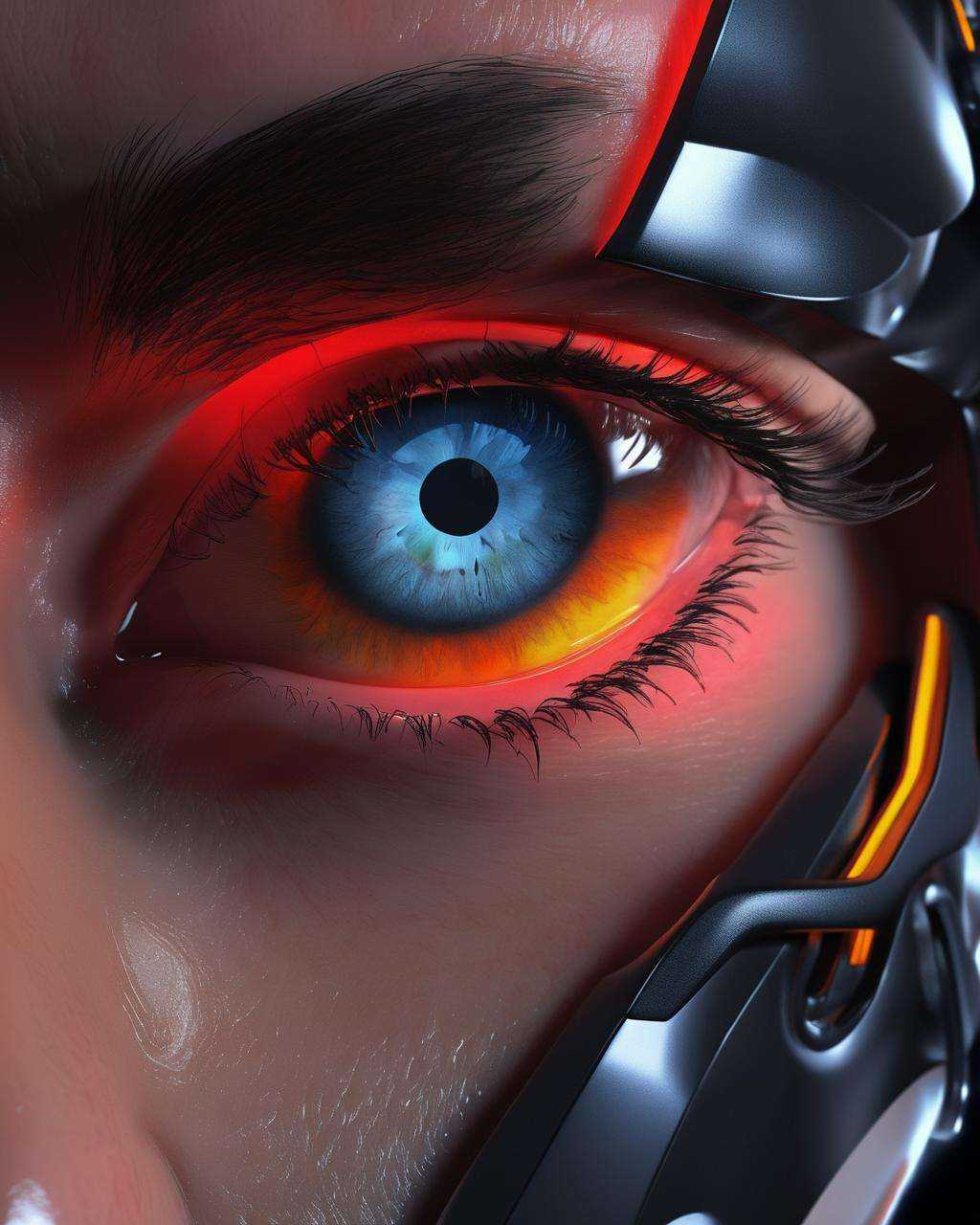 close-up of an eye,  a man with a futuristic head and earphones ,  cyb-3d-art on Tensor.Art