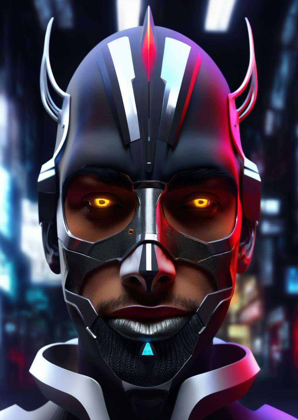 a man with a futuristic face and a futuristic mask ,  cyb-3d-art on Tensor.Art
