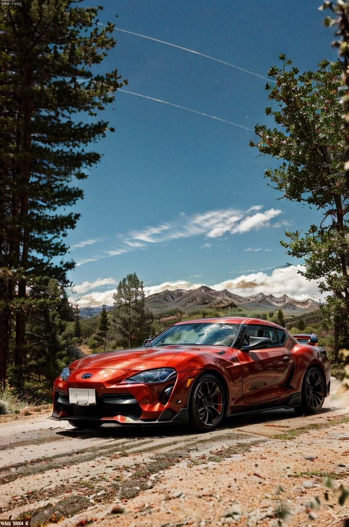 color photo of Supra Toyota car A vibrant image of a sleek and powerful Supra Toyota car,  its body shining under the sun....