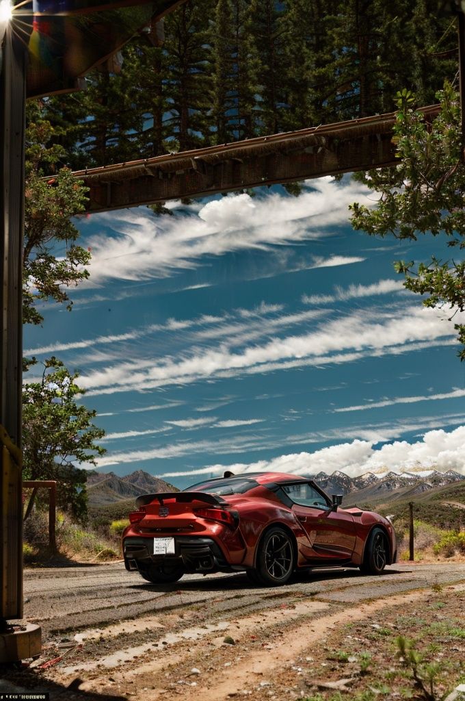 color photo of Supra Toyota car A vibrant image of a sleek and powerful Supra Toyota car,  its body shining under the sun....