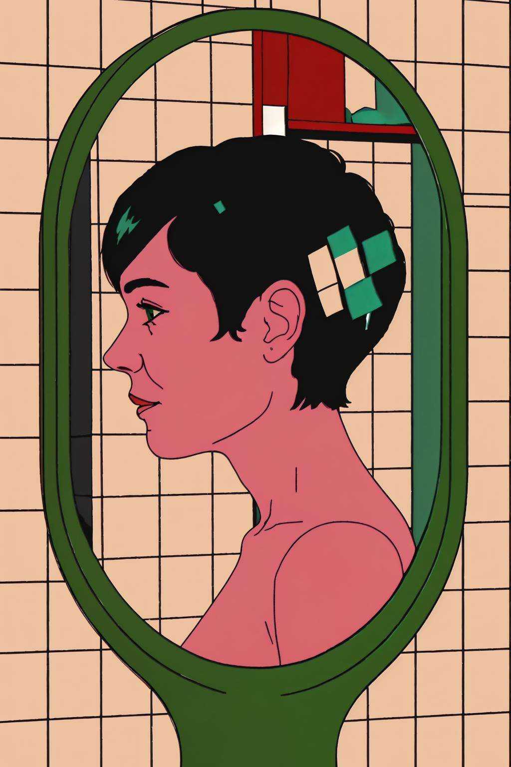 a woman is looking at herself in the mirror ,  1girl,  solo on Tensor.Art