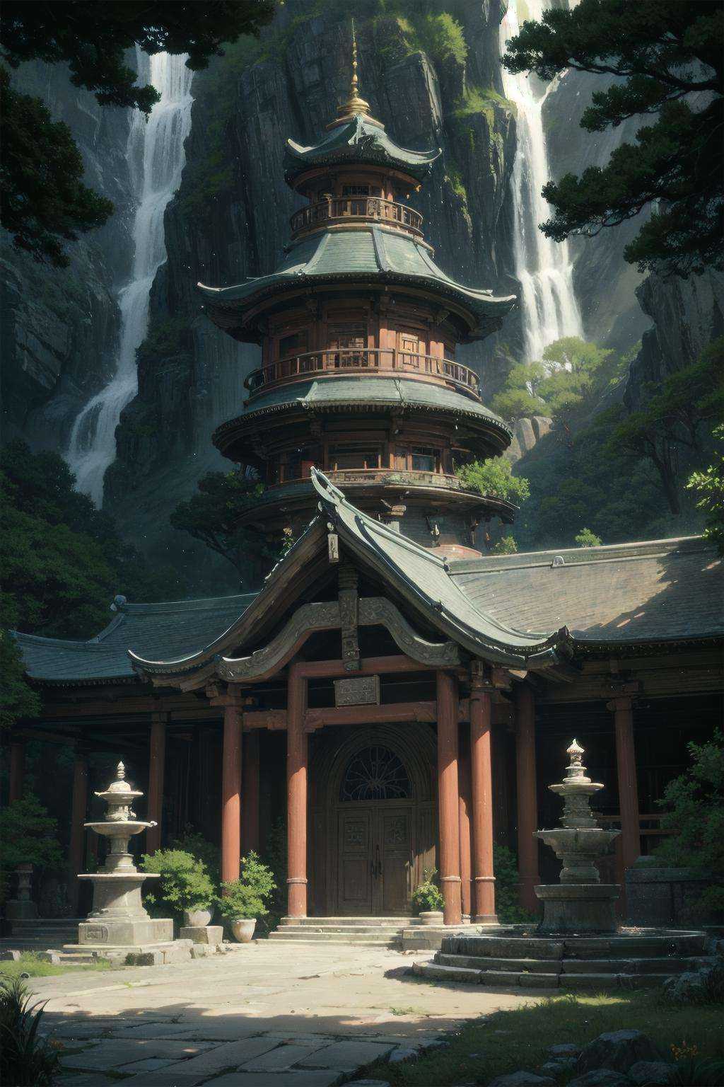wrench_elven_arch,  outdoors,  east asian architecture on Tensor.Art