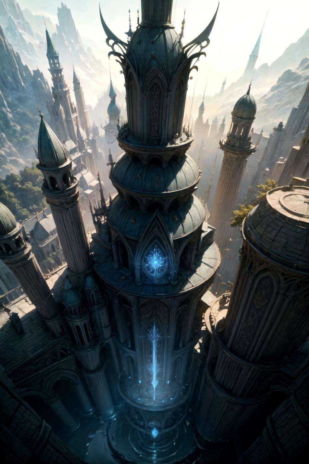 wrench_elven_arch,  an elven citadel of radiant,  levitating crystals that pulse with enchanting energy on Tensor.Art