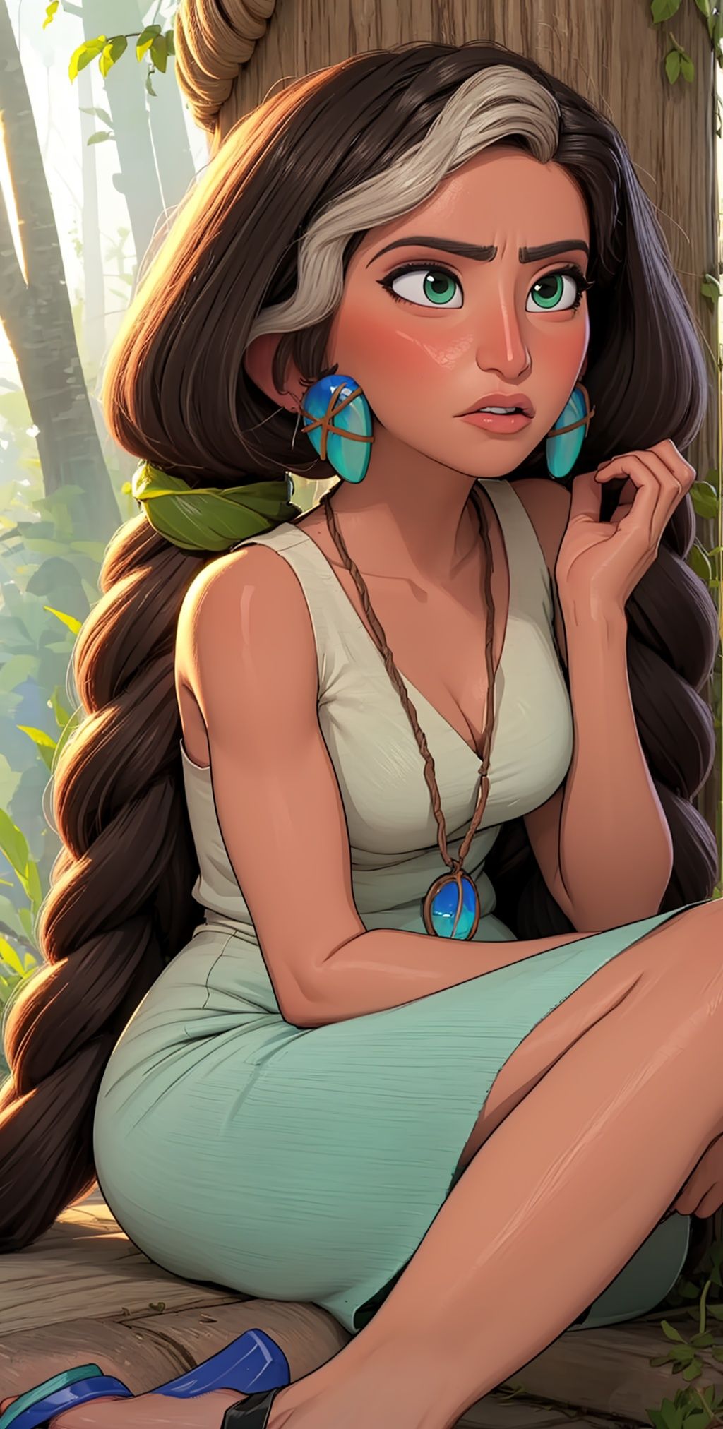 Hope,  green eyes,  black streaked hair on Tensor.Art