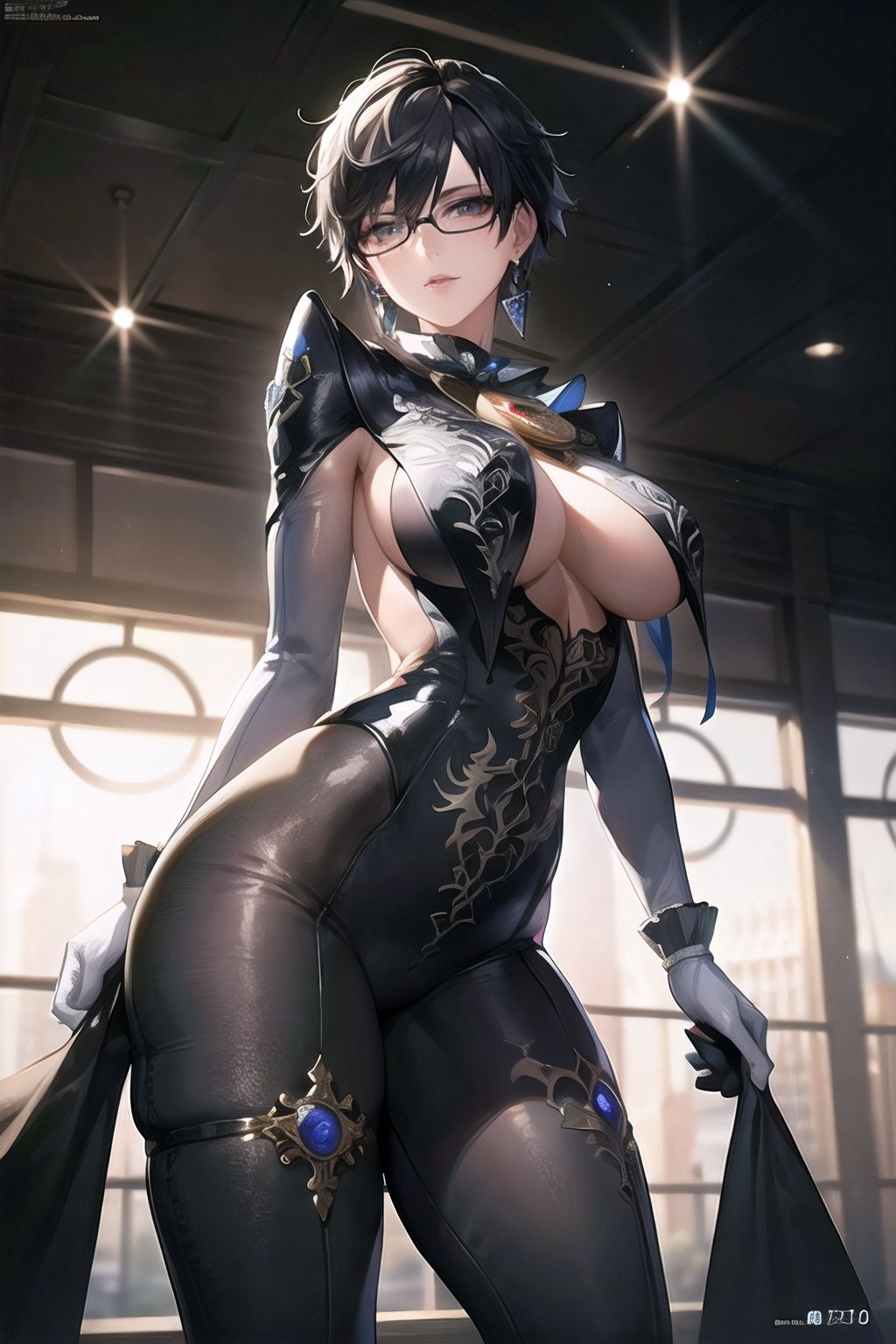 bayonetta_2_shorthair_aiwaifu,  black_hair,  blue_eyes on Tensor.Art