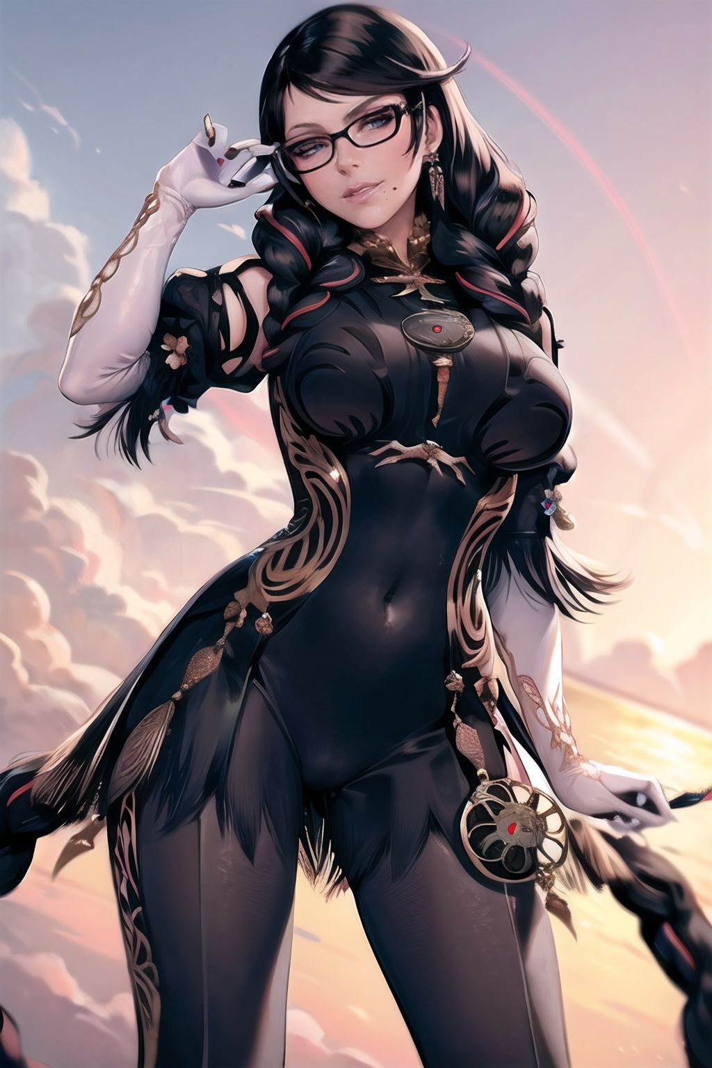 bayonetta_3_twintail_aiwaifu,  glasses,  blue_eyes on Tensor.Art