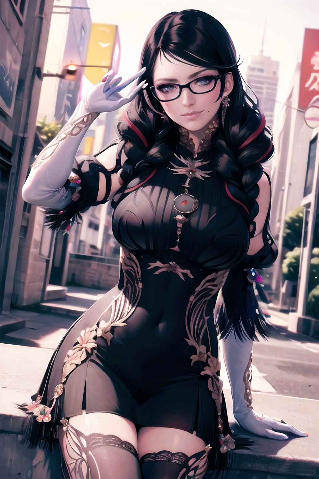 bayonetta_3_twintail_aiwaifu,  glasses,  blue_eyes on Tensor.Art
