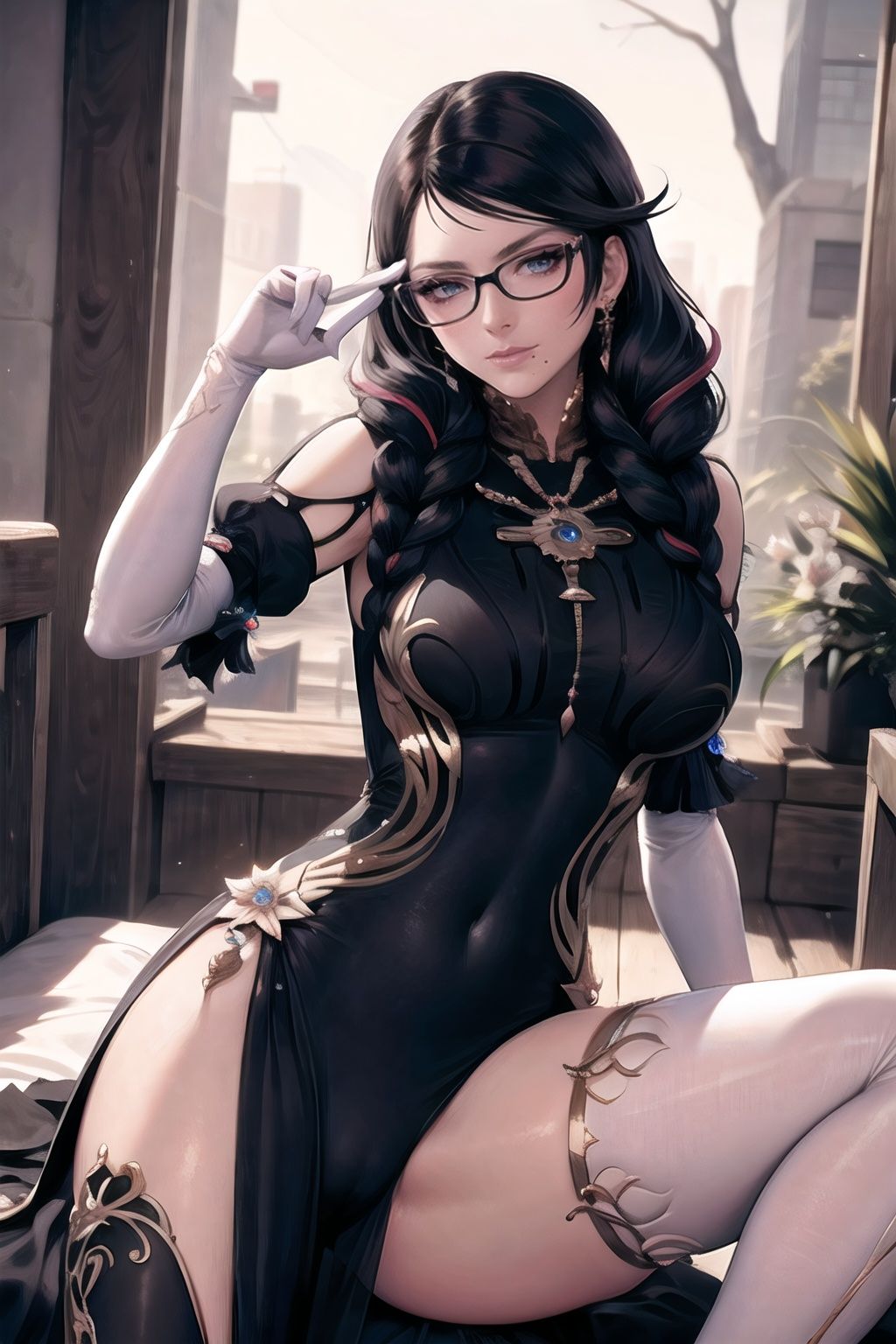 bayonetta_3_twintail_aiwaifu,  glasses,  blue_eyes on Tensor.Art