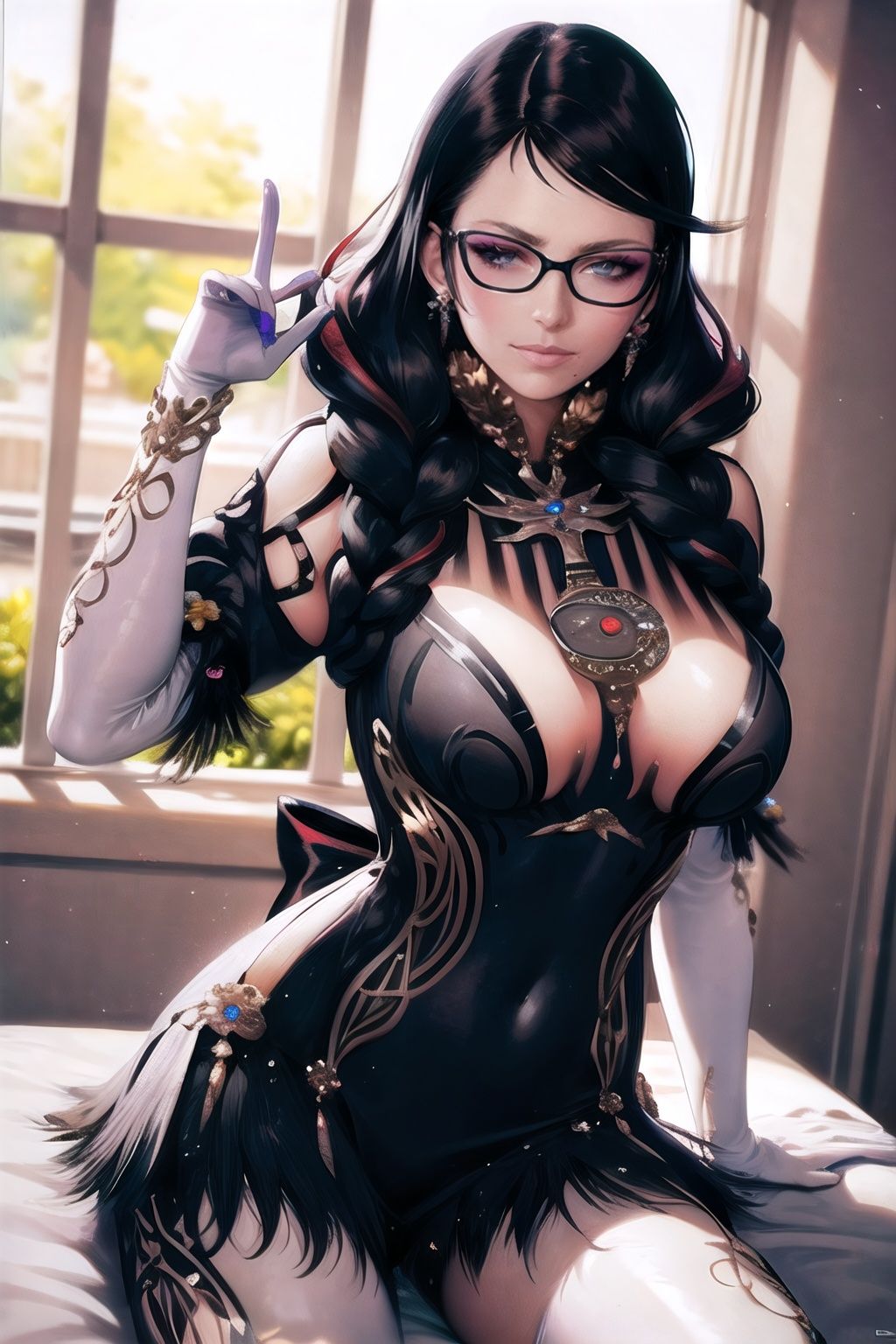 bayonetta_3_twintail_aiwaifu,  glasses,  blue_eyes on Tensor.Art