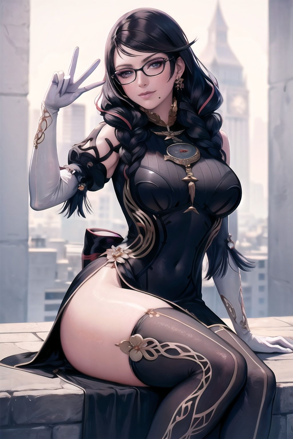 bayonetta_3_twintail_aiwaifu,  glasses,  blue_eyes on Tensor.Art