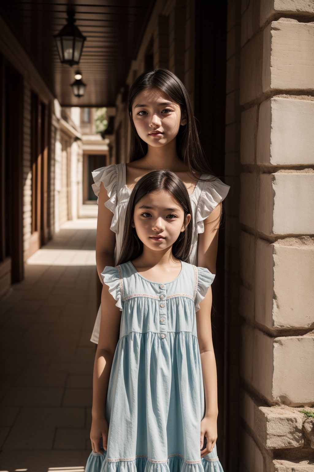A 16 years old girl,  baby dress,  standing next to her mother on Tensor.Art