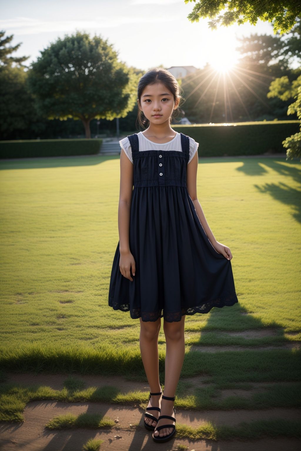 A 16 years old girl,  baby dress,  standing next to her mother on Tensor.Art