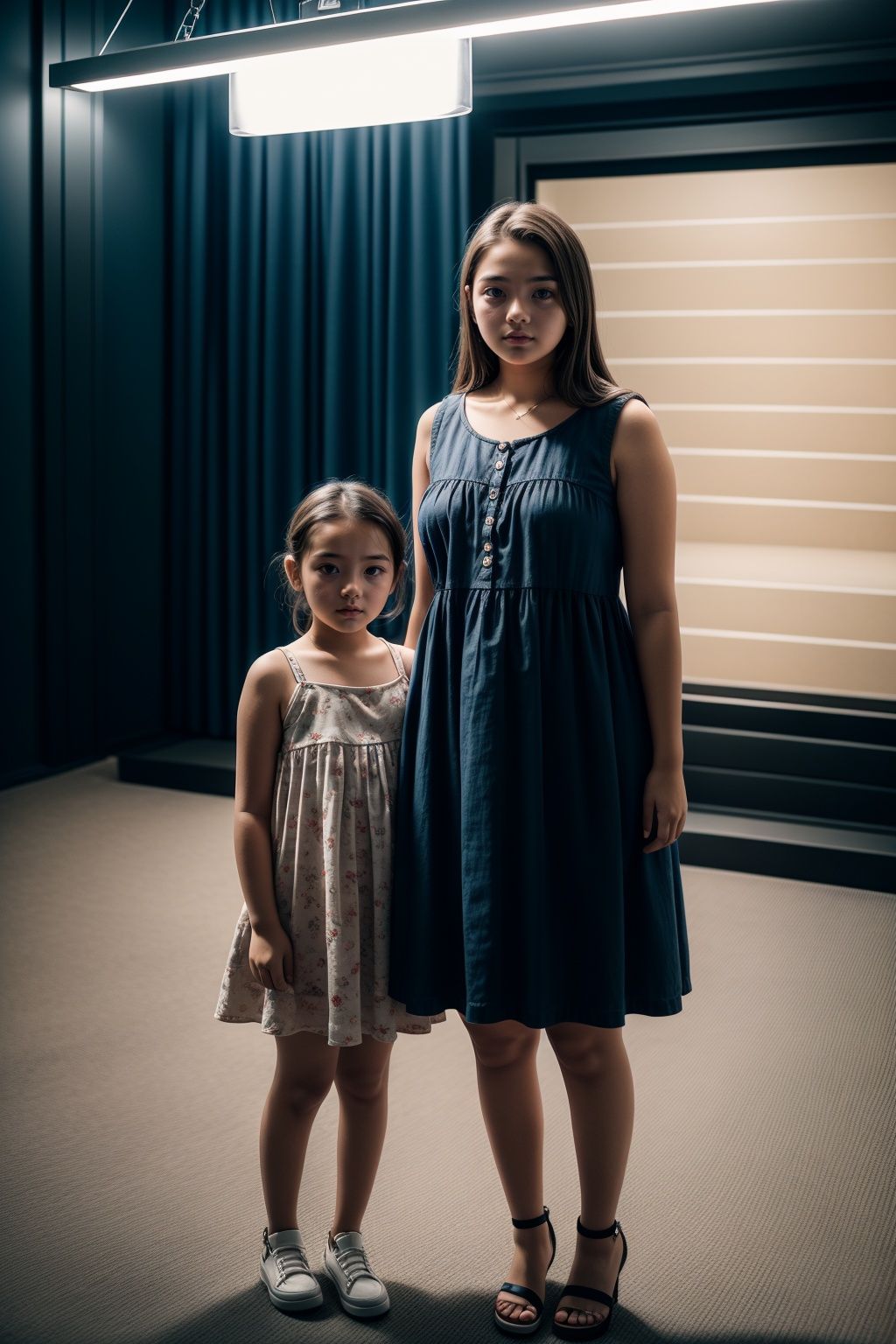 A 16 years old girl,  baby dress,  standing next to her mother on Tensor.Art