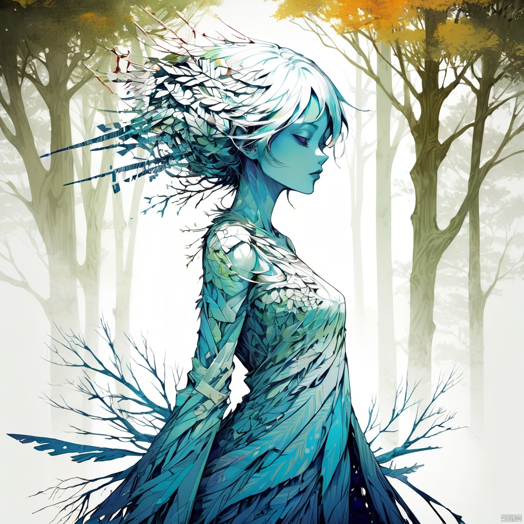 mysterious silhouette forest woman, by Minjae Lee, Carne Griffiths, Emily Kell, Geoffroy Thoorens, Aaron Horkey, Jordan Grimmer, Greg Rutkowski, amazing depth, masterwork, surreal, geometric patterns, intricately detailed, bokeh, perfect balanced, deep fine borders, artistic photorealism , smooth, great masterwork by head of prompt engineering 