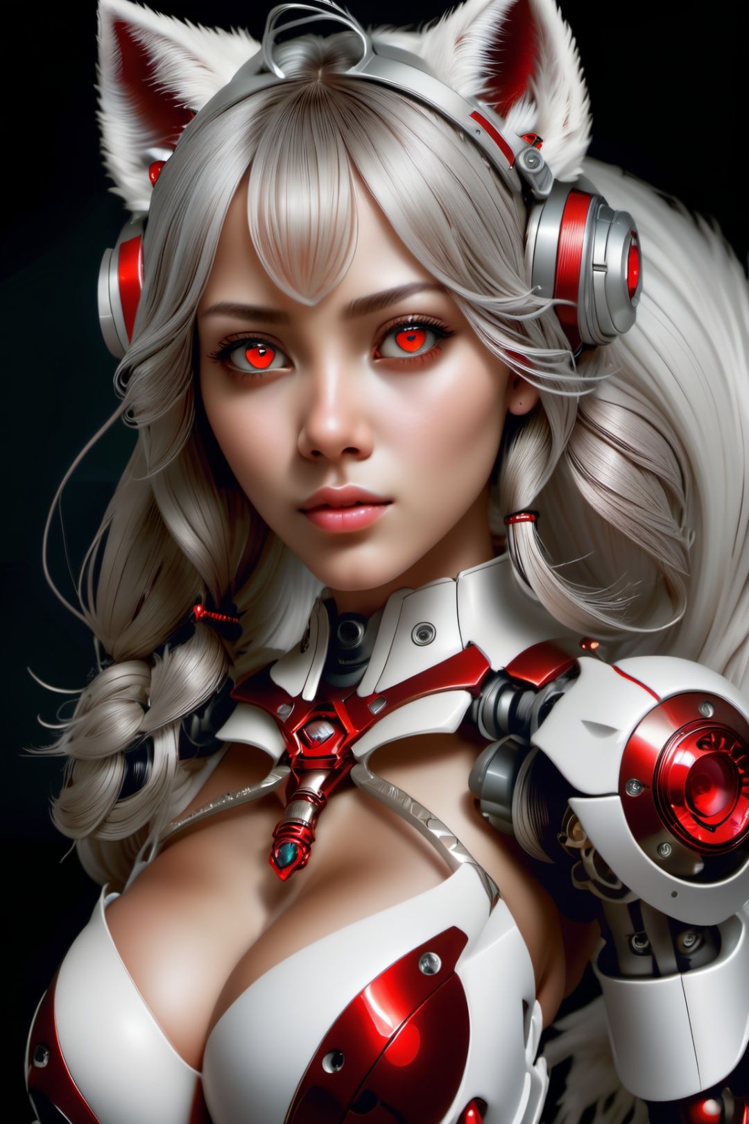 (masterpiece:1.1), (highest quality:1.1), (HDR:1.0), ((best quality, Amazing)), 1girl, beautiful detailed eyes, an extremely beautiful girl, finely detailed, depth of field, (full body:0.9), dark skin, white streaked hair, red eyes, cold faces, ahoge, wolf ear fluff, white_hair, red_eyes, facing viewer, (dark theme)