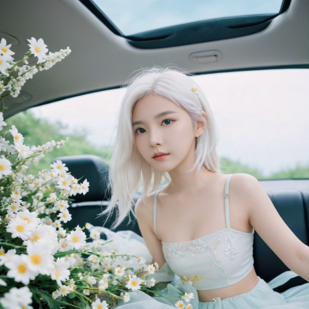 ethereal fantasy concept art of cinematic film still, chinese girl, a girl with white hair sitting in car filled with flowers, art by Rinko Kawauchi, in the style of naturalistic poses, vacation dadcore, youth fulenergy, a cool expression, body extensions, flowersin the sky, ****og film, super detail, dreamy lofi photography, colourful, covered in flowers andvines, Inside view, shot on fujifilm XT4 . shallow depth of field, vignette, highly detailed, high budget, bokeh, cinemascope, moody, epic, gorgeous, film grain, grainy . magnificent, celestial, ethereal, painterly, epic, majestic, magical, fantasy art, cover art, dreamy
,monkren