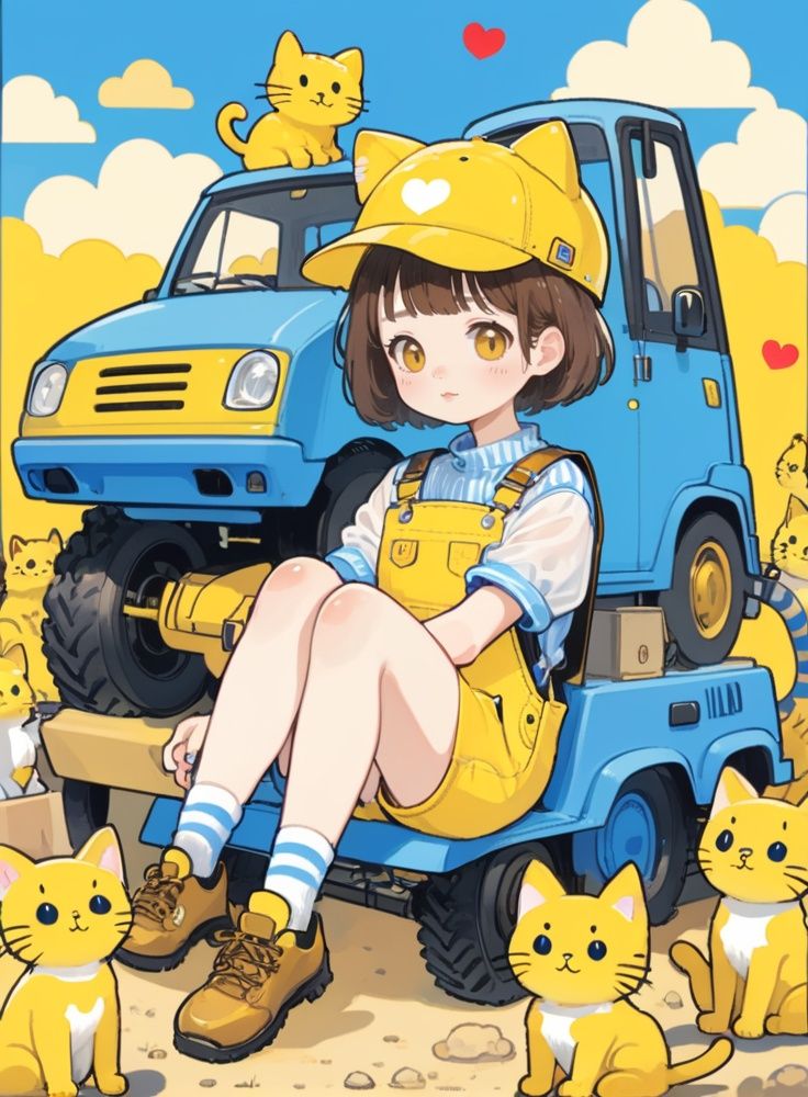 cute comic,  1girl,  motor vehicle on Tensor.Art