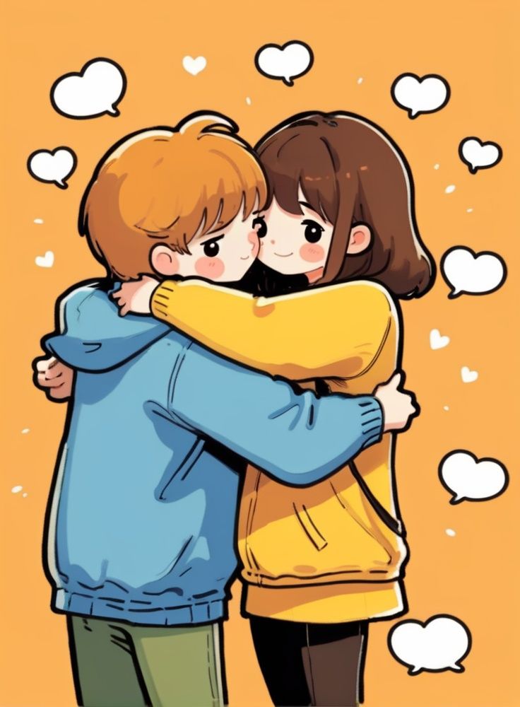 cute comic,  1 couple,  hug on Tensor.Art