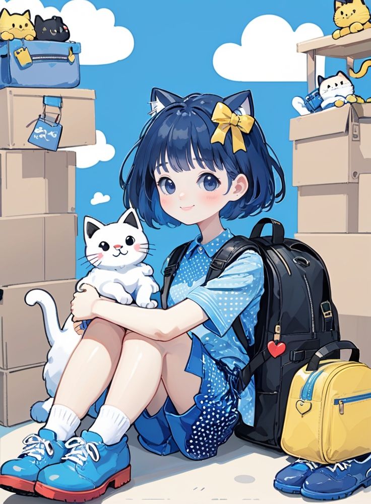 cute comic,  1girl,  cat on Tensor.Art