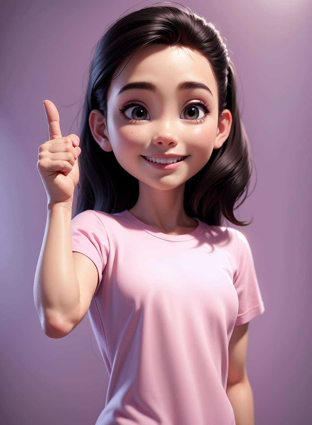 a girl wearing pink t-shirt,  thumb up,  bright smile on Tensor.Art