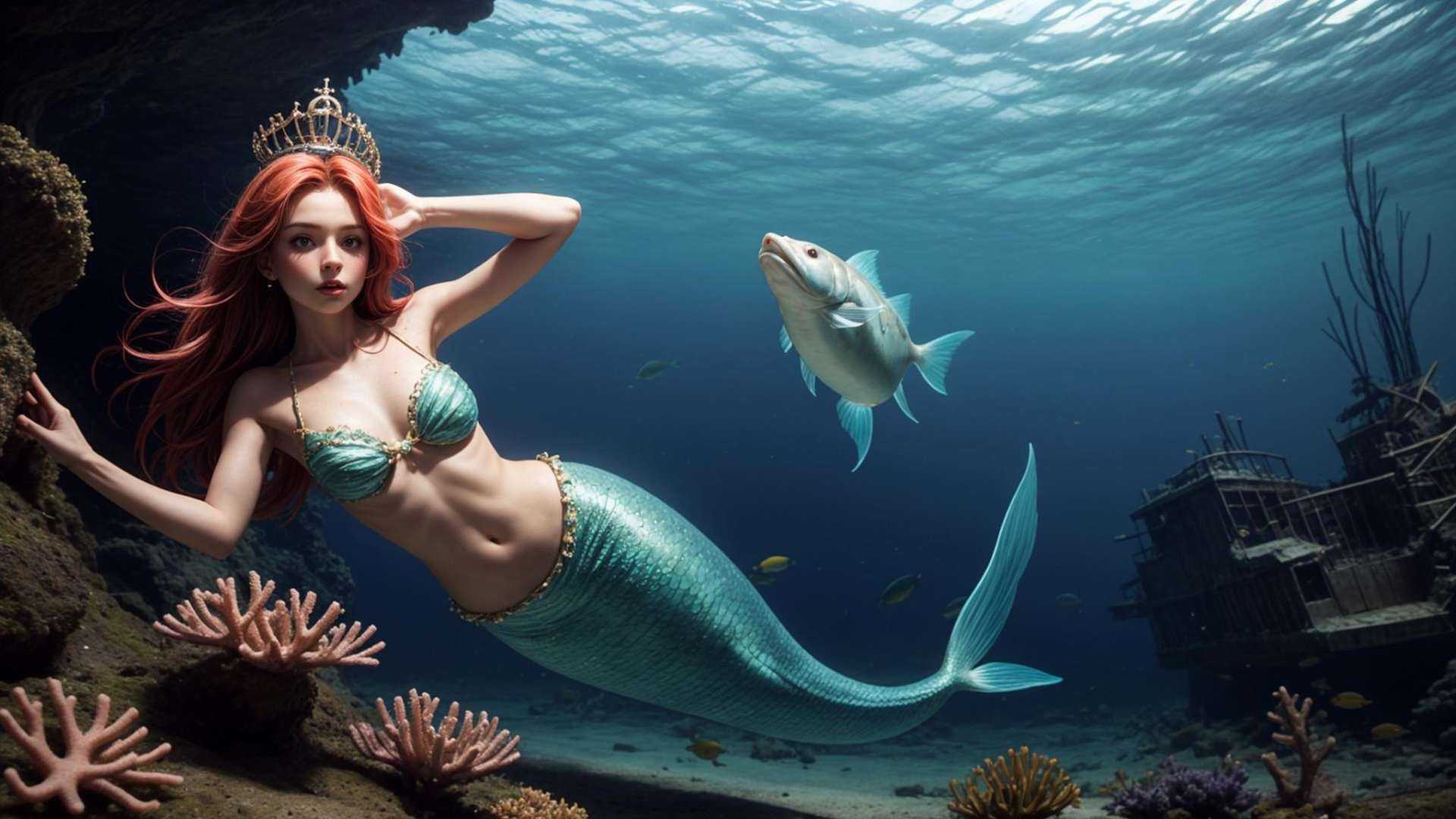 Mermaid,  solo,  (detailed skin) on Tensor.Art