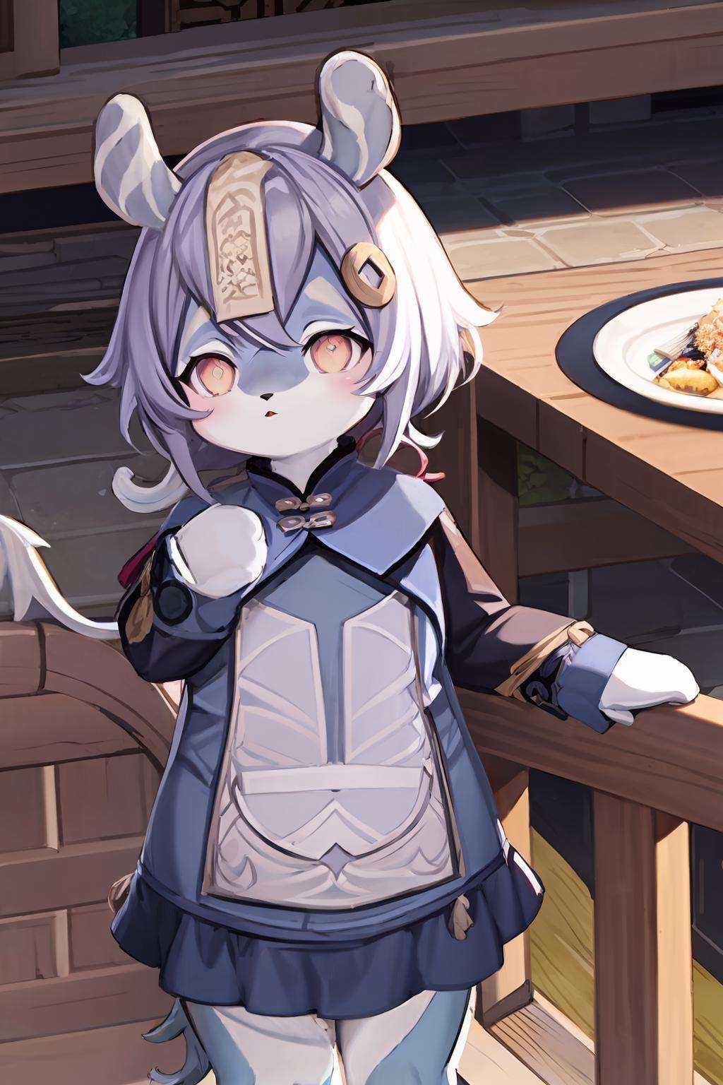 masterpiece, best quality,    <lora:Melusine:1>,(furry, melusine,:1.3) <lora:qiqi:1>,qiqi \(genshin impact\), qing guanmao, chinese clothes, 